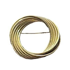 Vintage Gold Tone Spiral Circle Brooch Modernist Round Pin Jewelry